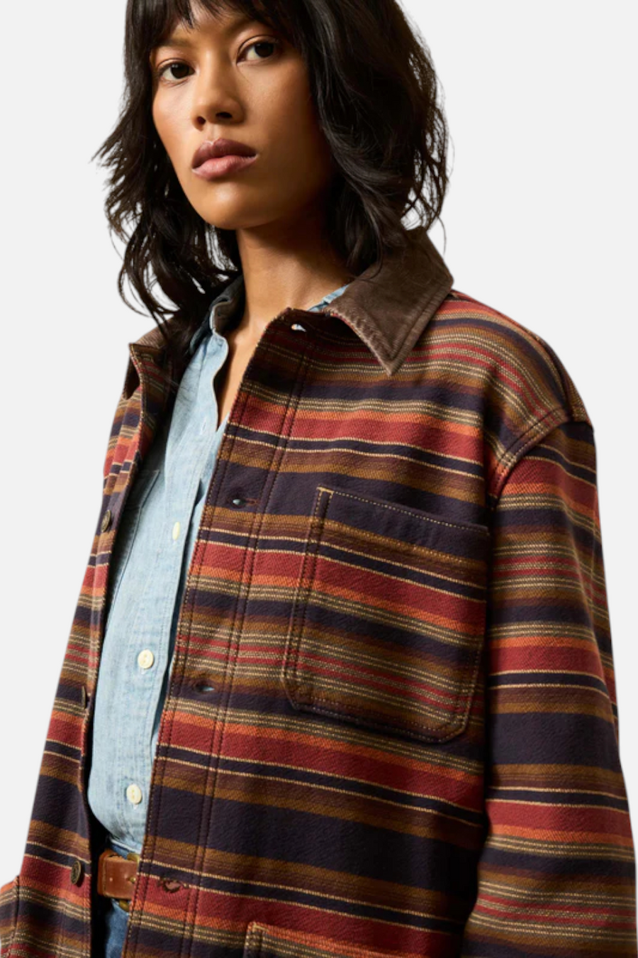 Faherty High Ridge Twill Studio Jacket in Nighttime Fire Stripe – side view
