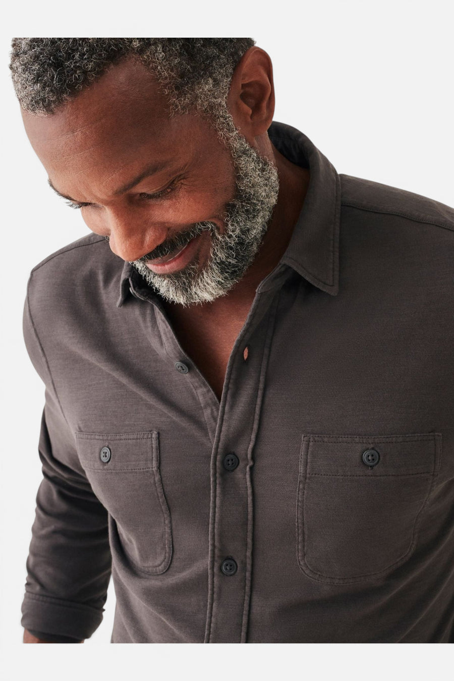 Faherty Knit Seasons Shirt Double Pocket in Washed Black – back view