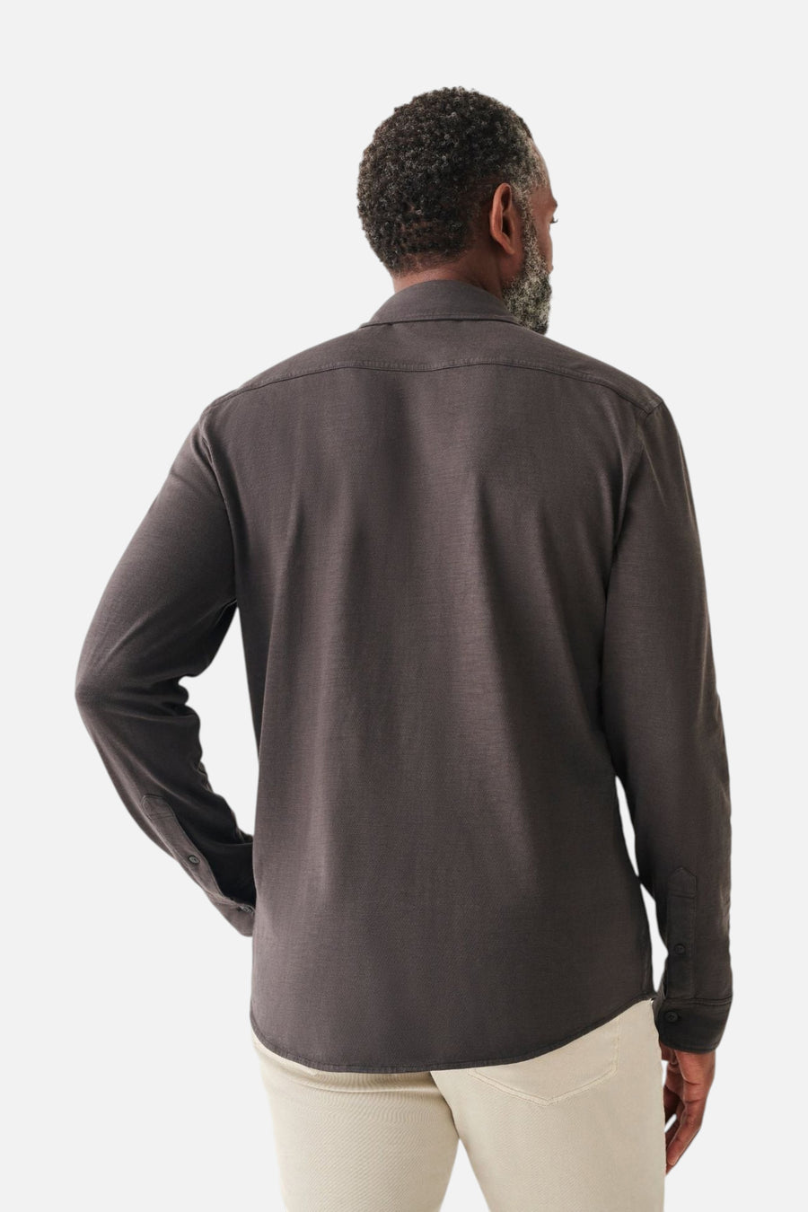 Faherty Knit Seasons Shirt Double Pocket in Washed Black – flat lay