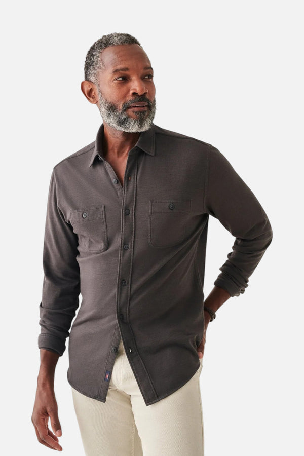 Faherty Knit Seasons Shirt Double Pocket in Washed Black