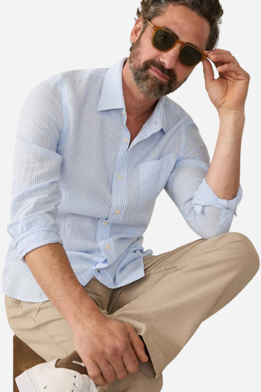 Faherty Laguna Linen Shirt in Summer Classic Stripe – back view
