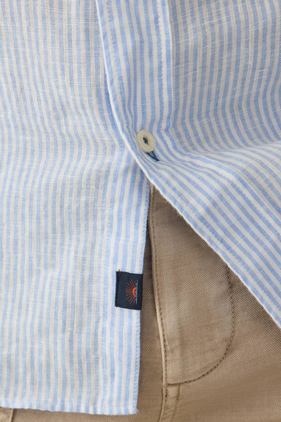 Faherty Laguna Linen Shirt in Summer Classic Stripe – detail