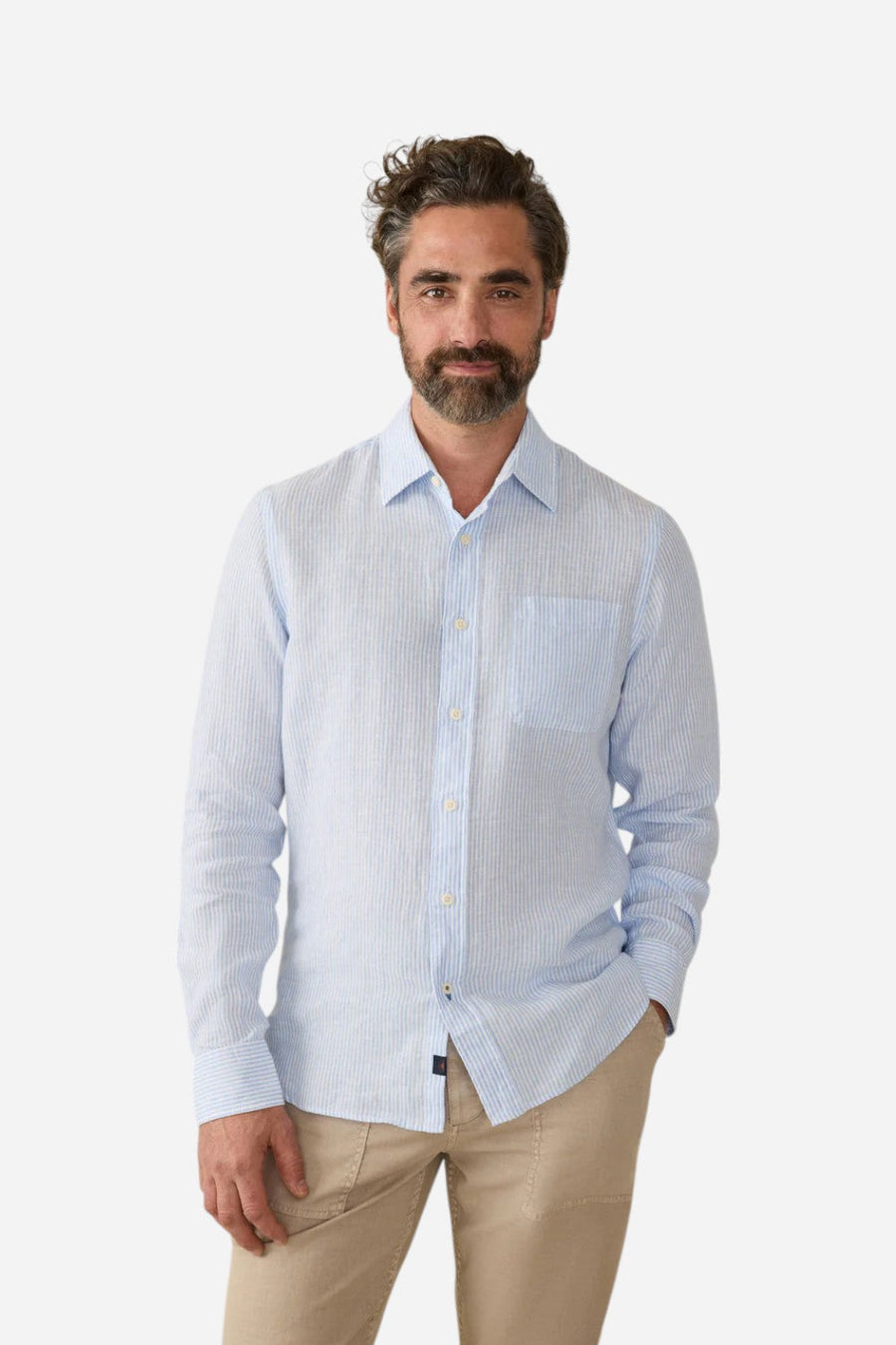 Faherty Laguna Linen Shirt in Summer Classic Stripe – front view