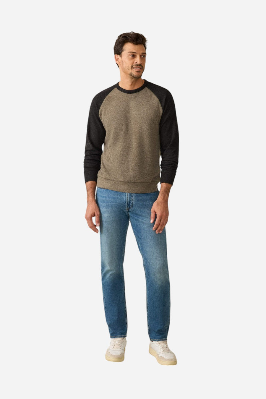Faherty Legend Baseball Sweater Crew in Mossy Charcoal – alternate