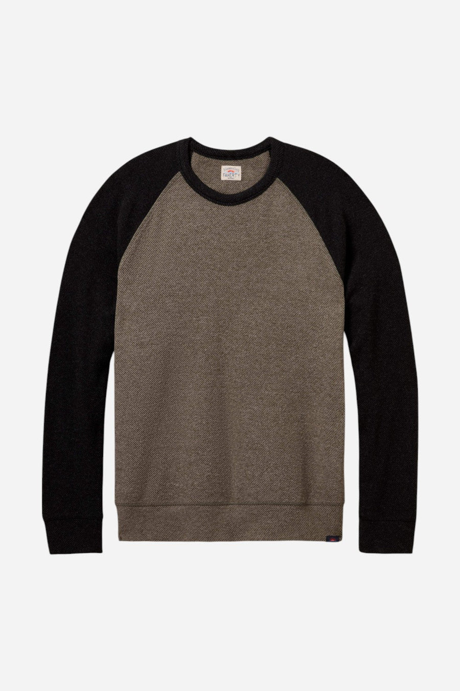 Faherty Legend Baseball Sweater Crew in Mossy Charcoal – detail