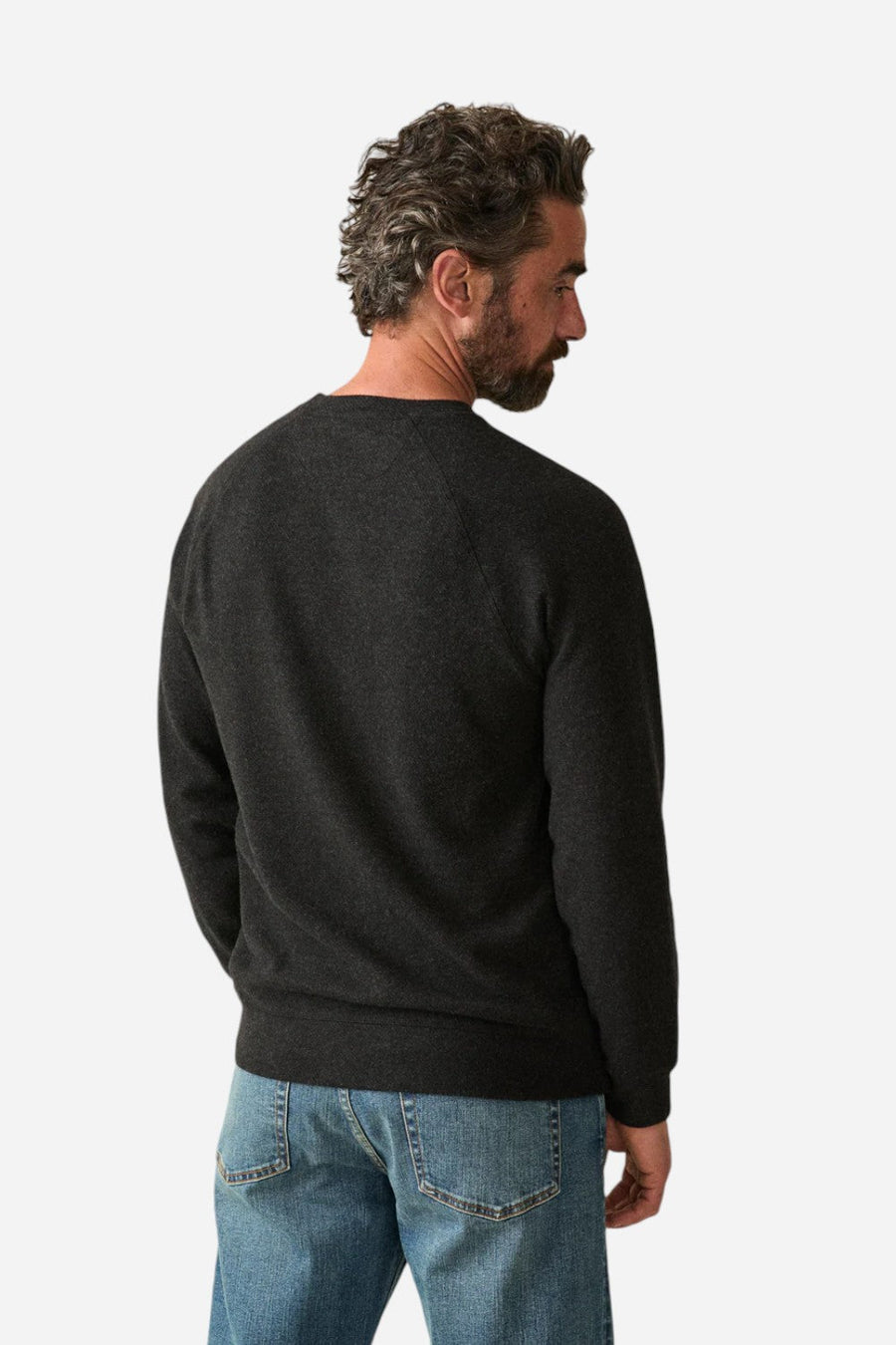 Faherty Legend Sweater Crew Heather Black Twill – detail