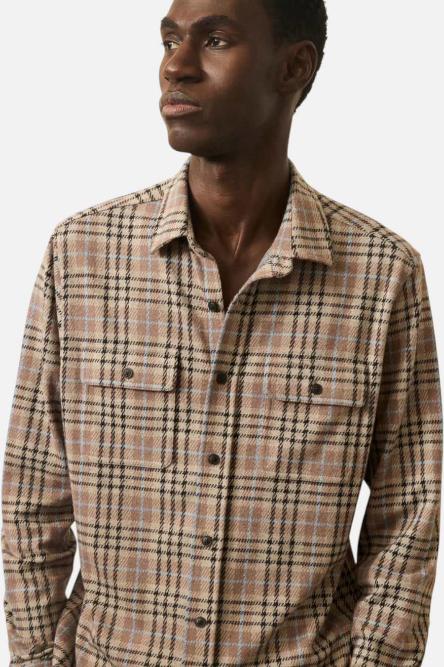 Faherty Legend Sweater Flannel Shirt in Dune Mountain – front view