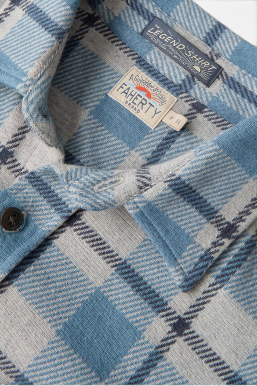 Faherty Legend Sweater Flannel Shirt Overcast Ocean Plaid – back view