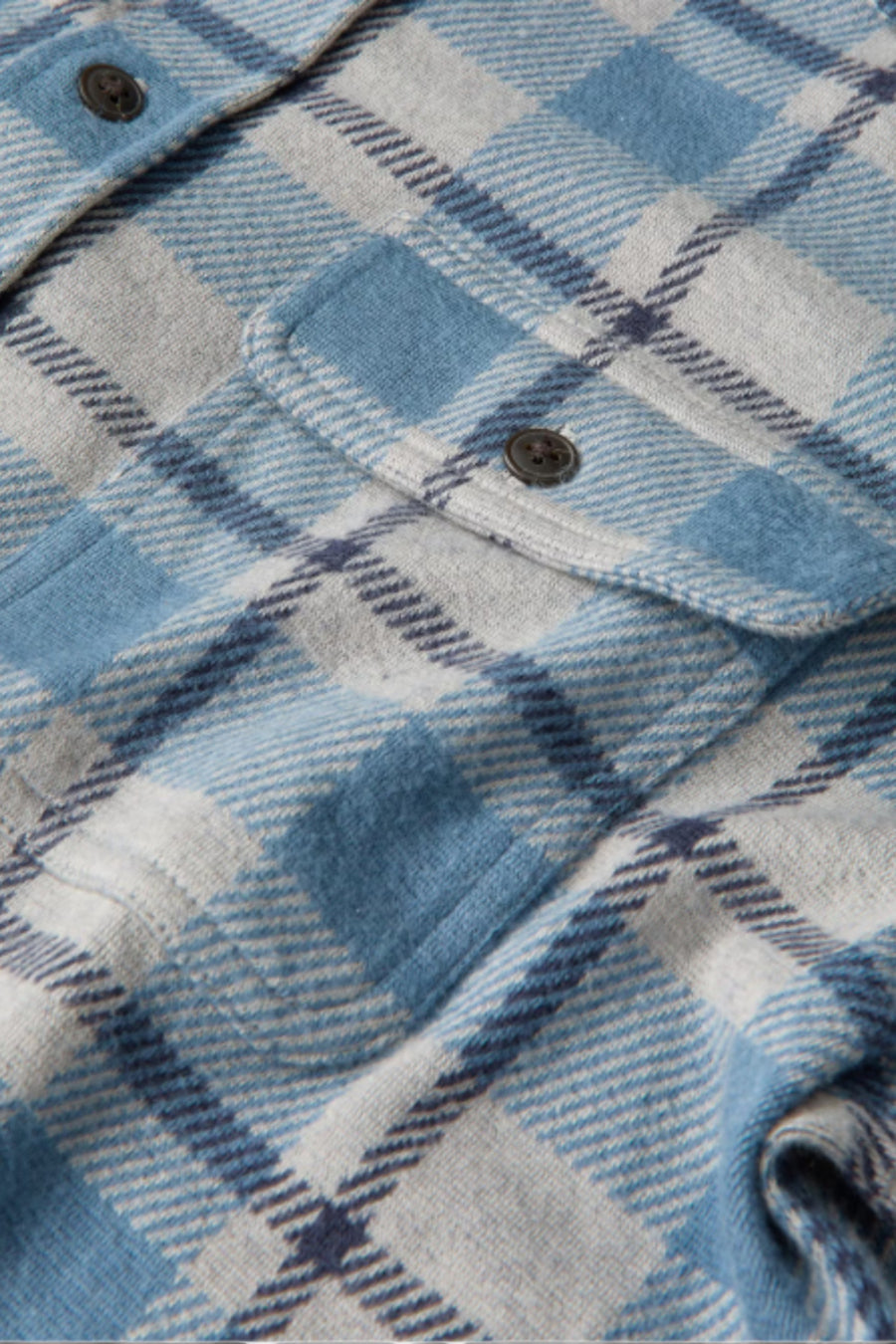 Faherty Legend Sweater Flannel Shirt Overcast Ocean Plaid – side view