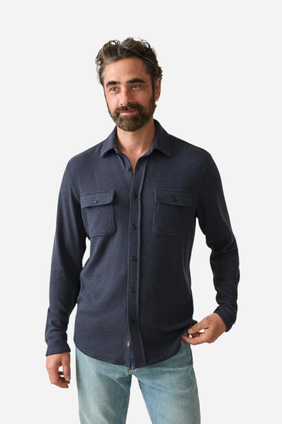 Faherty Legend Sweater Shirt Brighton Navy Twill – front view