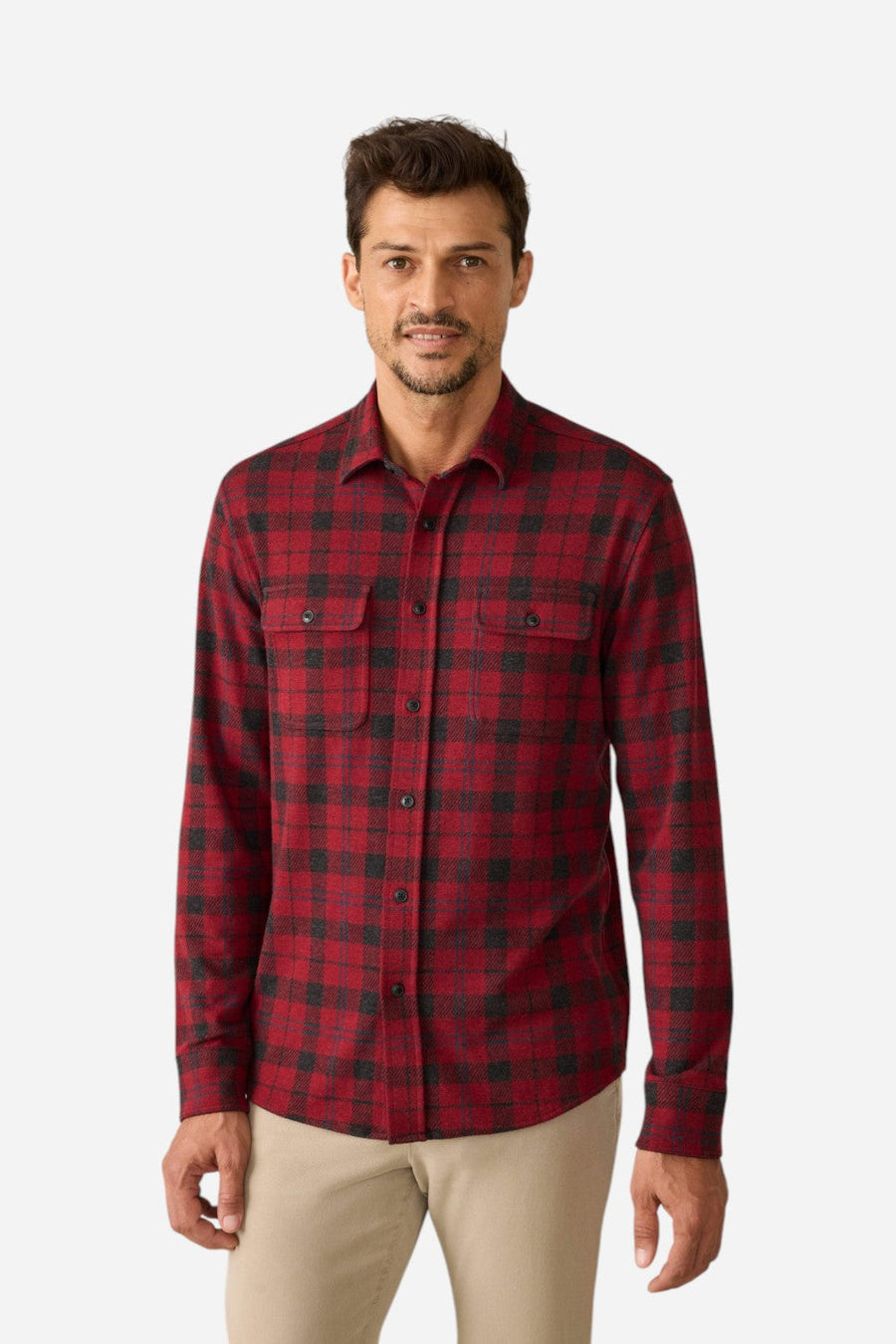 Faherty Legend Sweater Shirt in Cherry Creek Plaid – front view