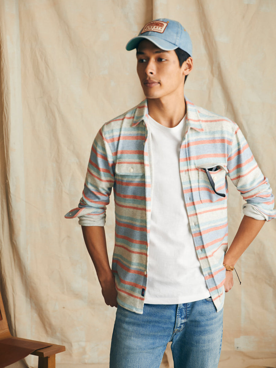 Faherty Legend Sweater Shirt in Coral Reef Stripe – back view
