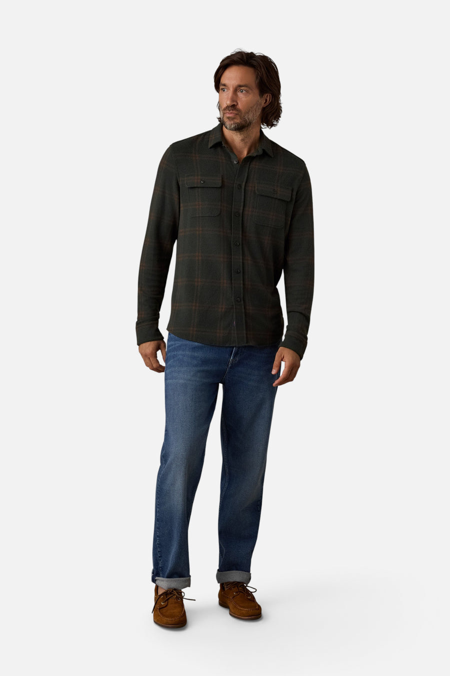 Faherty Legend Sweater Shirt in Falls Park Plaid – back view