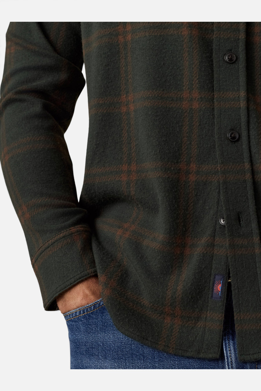 Faherty Legend Sweater Shirt in Falls Park Plaid – detail