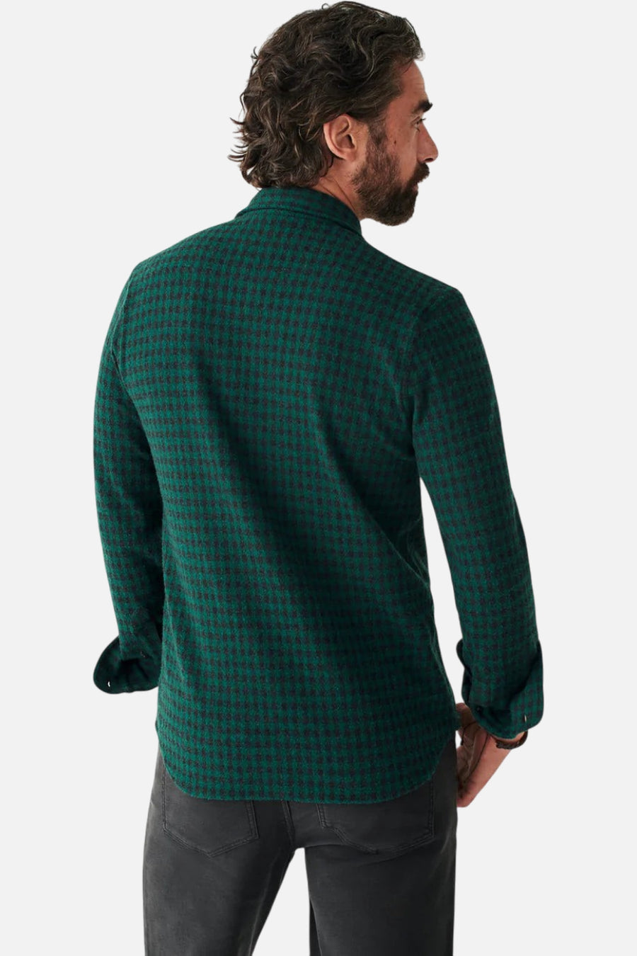 Faherty Legend Sweater Shirt in Forest Charcoal – side view