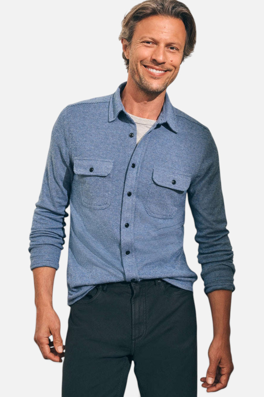 Faherty Legend™ Sweater Shirt in Glacier Blue Twill – front view