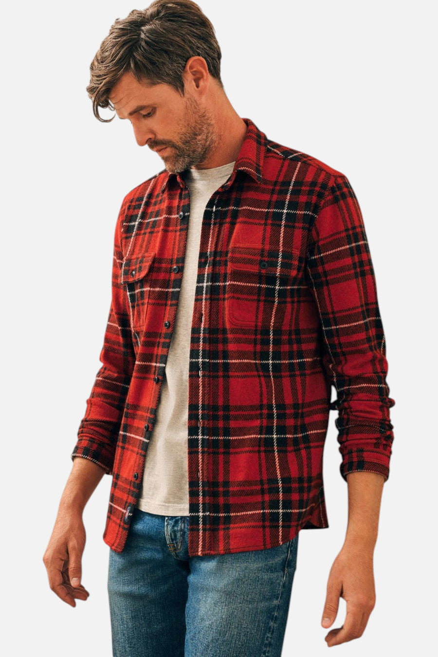 Faherty Legend™ Sweater Shirt in Homeward Bound Plaid – flat lay