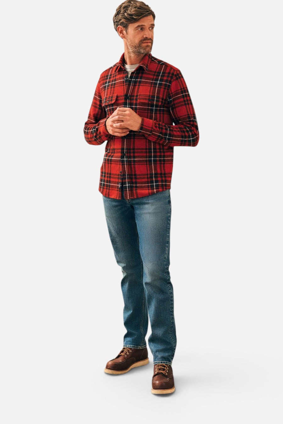 Faherty Legend™ Sweater Shirt in Homeward Bound Plaid – side view