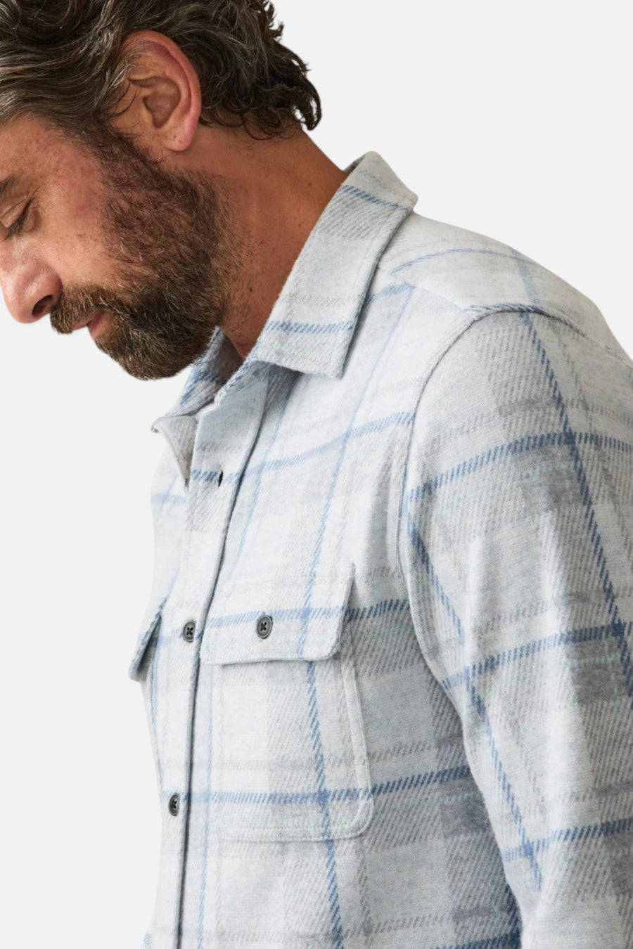 Faherty Legend Sweater Shirt Maine Sky Plaid – back view