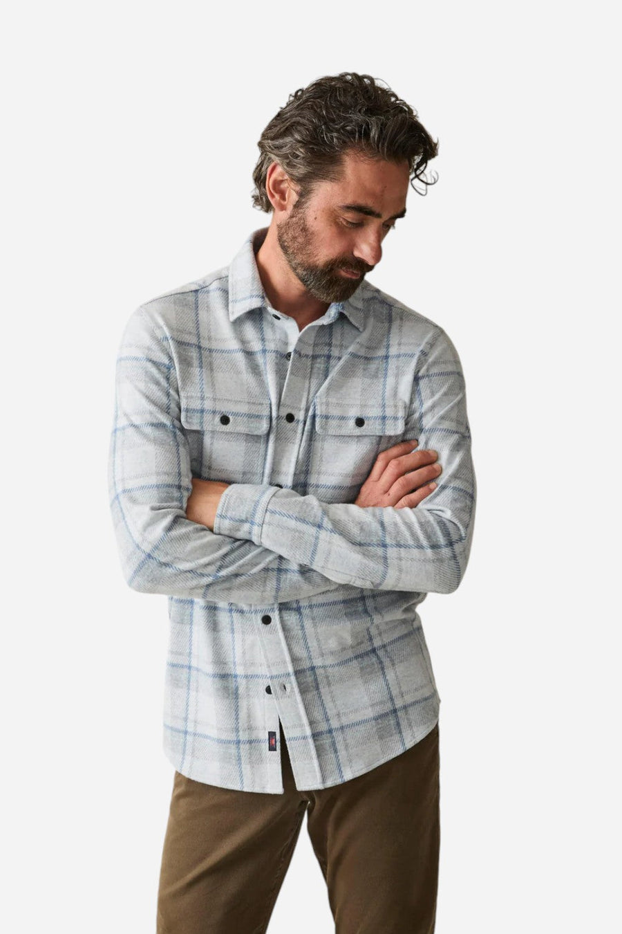 Faherty Legend Sweater Shirt Maine Sky Plaid – front view