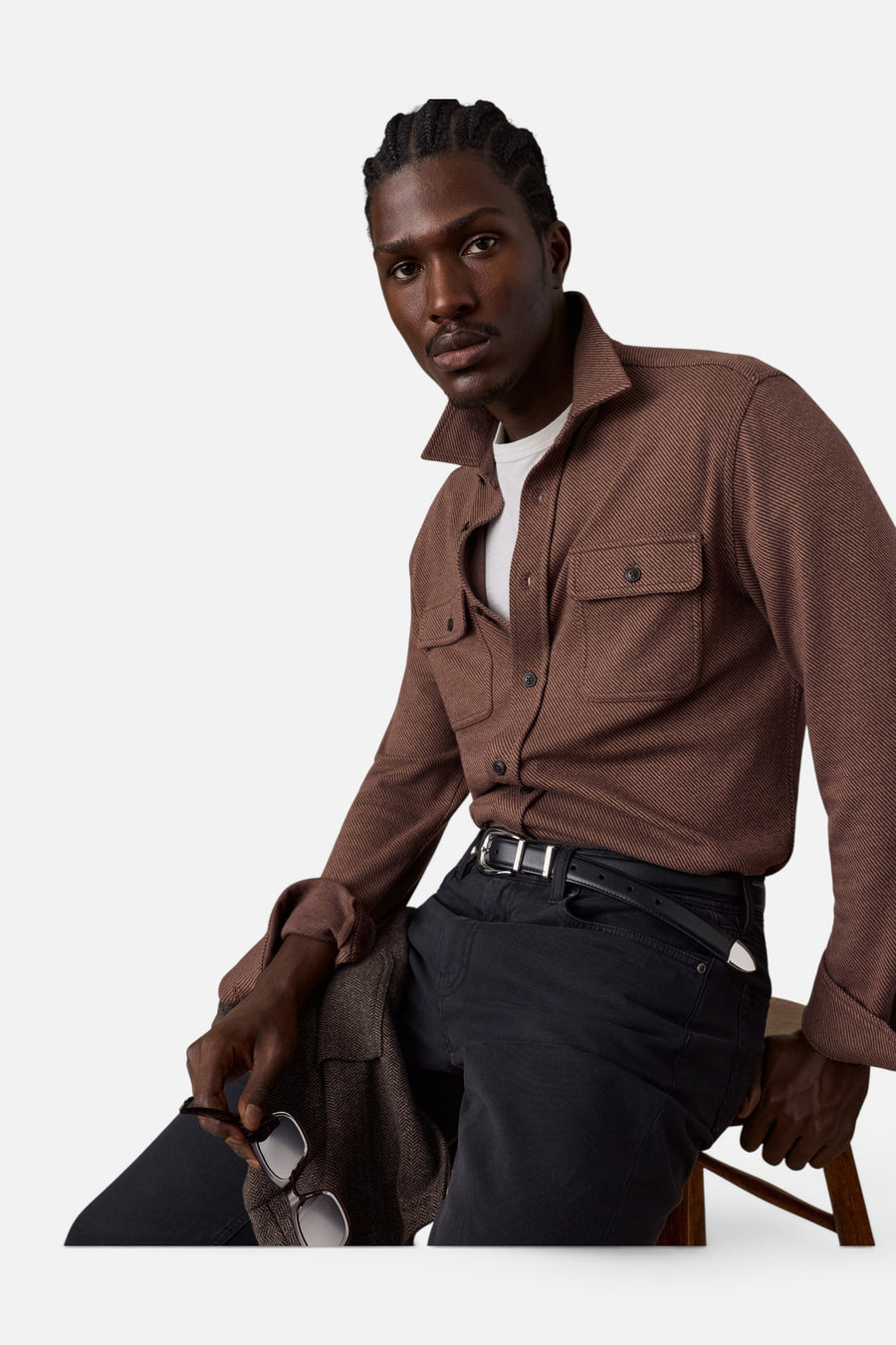 Faherty Legend Sweater Shirt in Redwood Coast Twill – flat lay