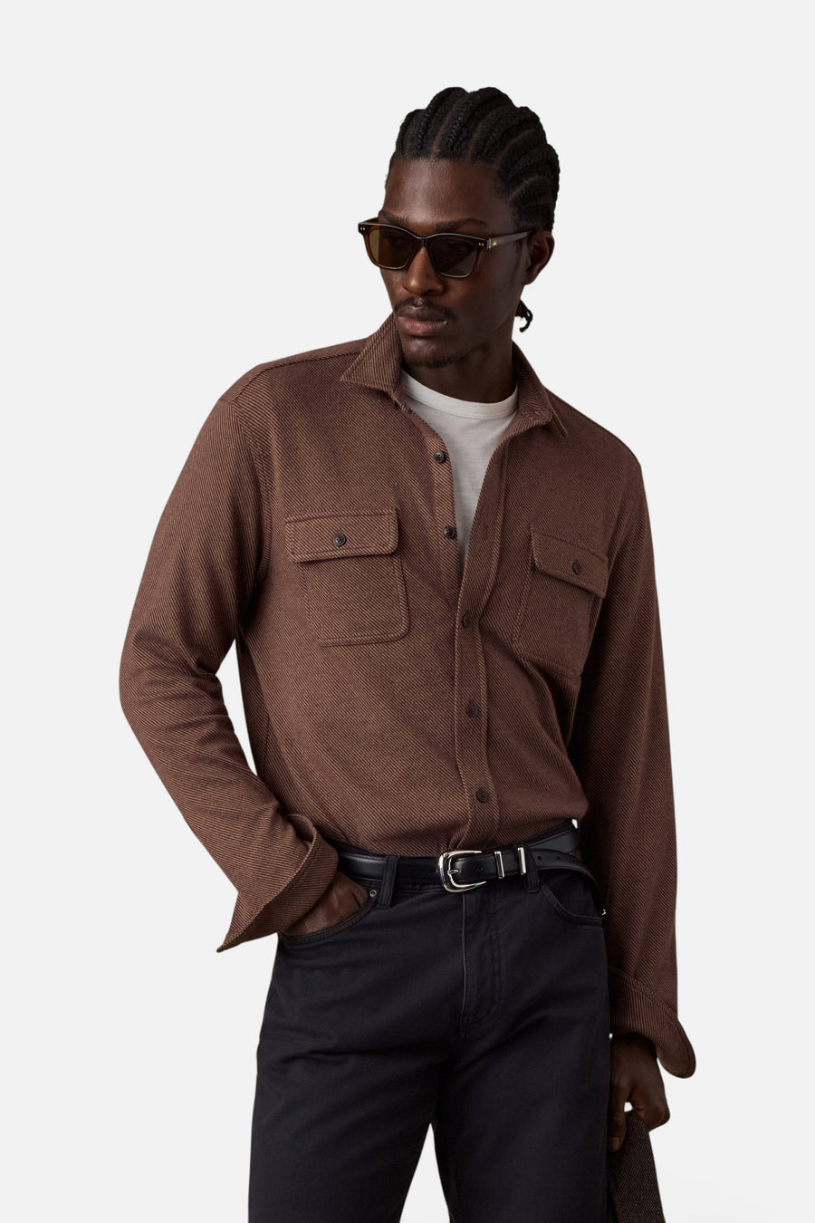 Faherty Legend Sweater Shirt in Redwood Coast Twill – front view
