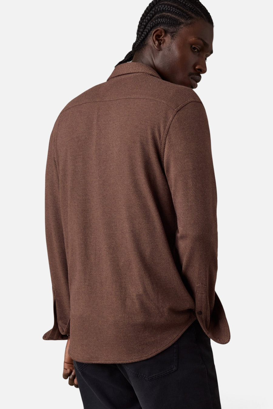 Faherty Legend Sweater Shirt in Redwood Coast Twill – on model