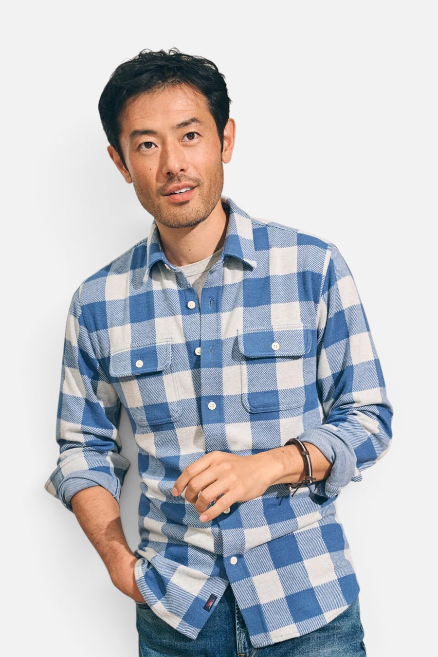 Faherty Legend Sweater Shirt Sky Ridge Buffalo – front view