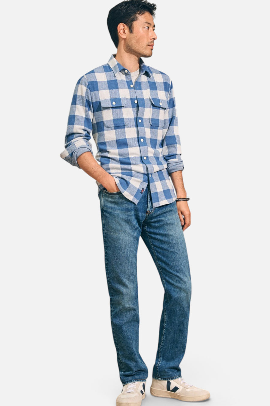 Faherty Legend Sweater Shirt Sky Ridge Buffalo – side view