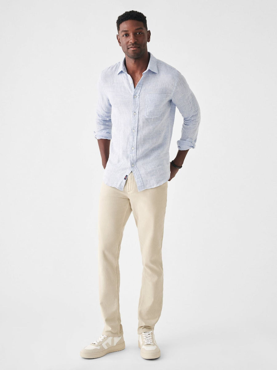 Faherty Linen Laguna Shirt in Light Blue Melange – back view
