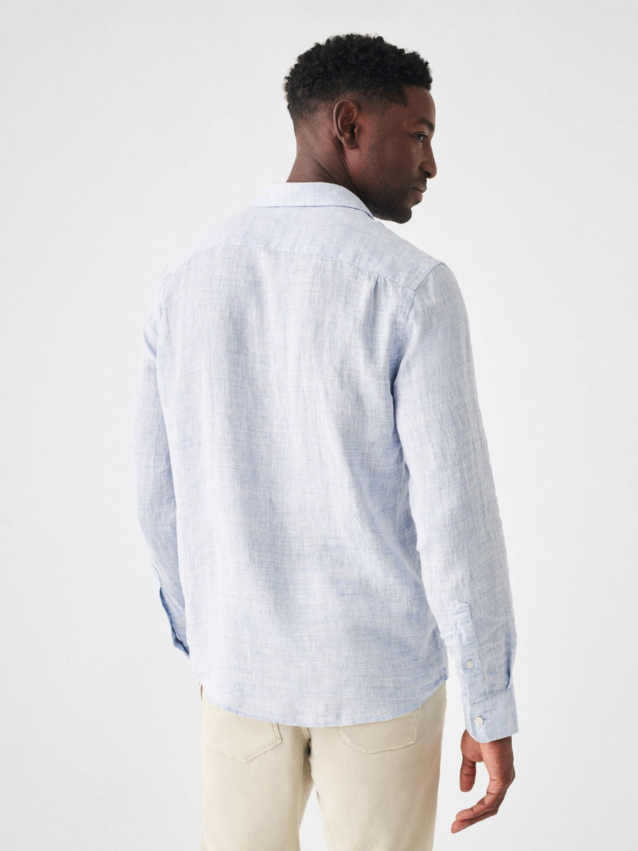 Faherty Linen Laguna Shirt in Light Blue Melange – side view
