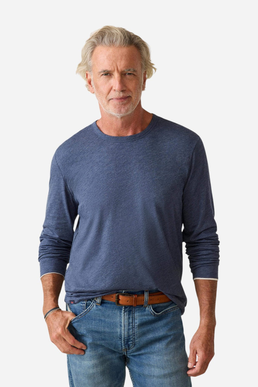 Faherty Long Sleeve Cloud Reversible Crew in Ivory Heather – alternate