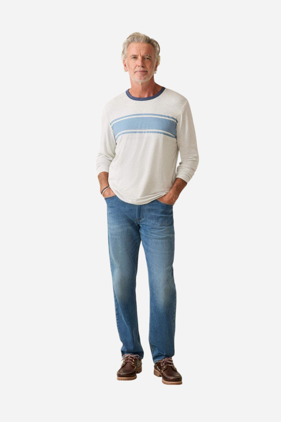 Faherty Long Sleeve Cloud Reversible Crew in Ivory Heather – back view