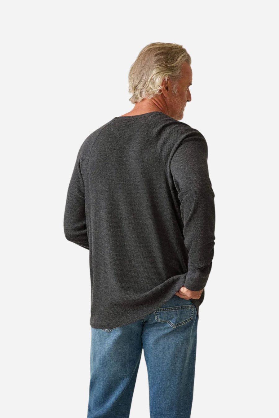 Faherty Long Sleeve Cloud Waffle Crew in Charcoal Heather – alternate