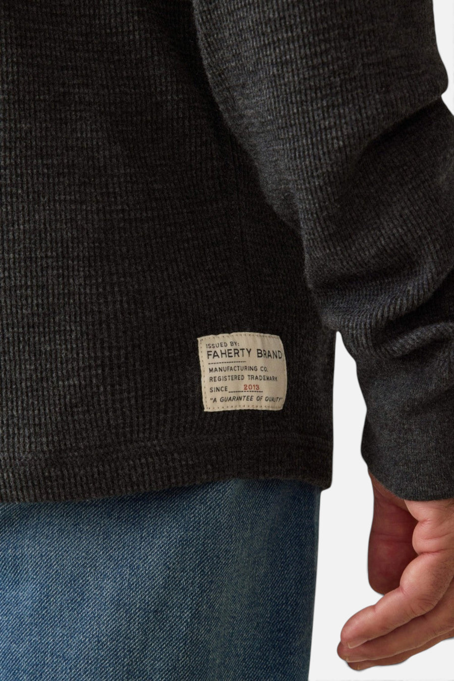 Faherty Long Sleeve Cloud Waffle Crew in Charcoal Heather – back view