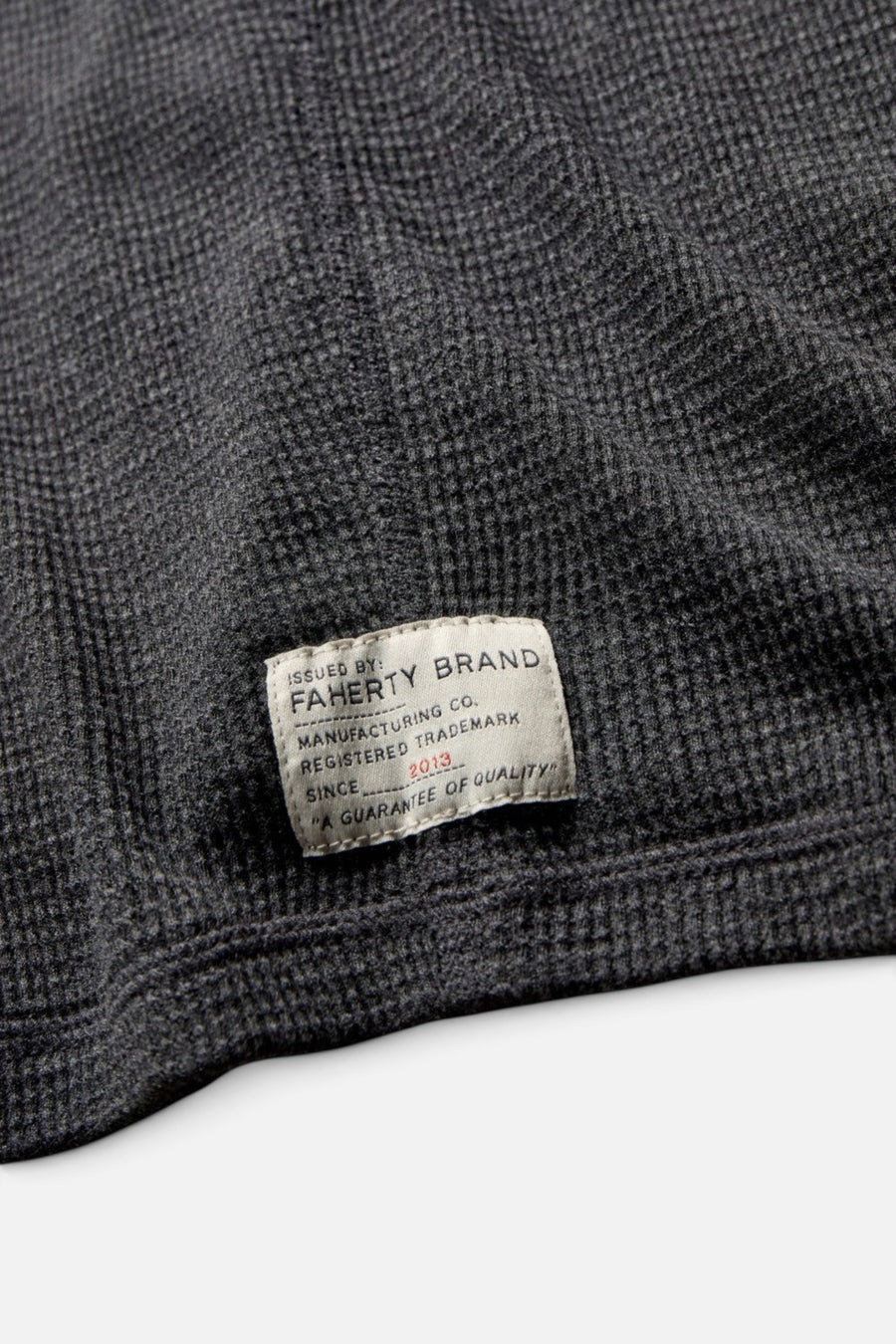 Faherty Long Sleeve Cloud Waffle Crew in Charcoal Heather – side view