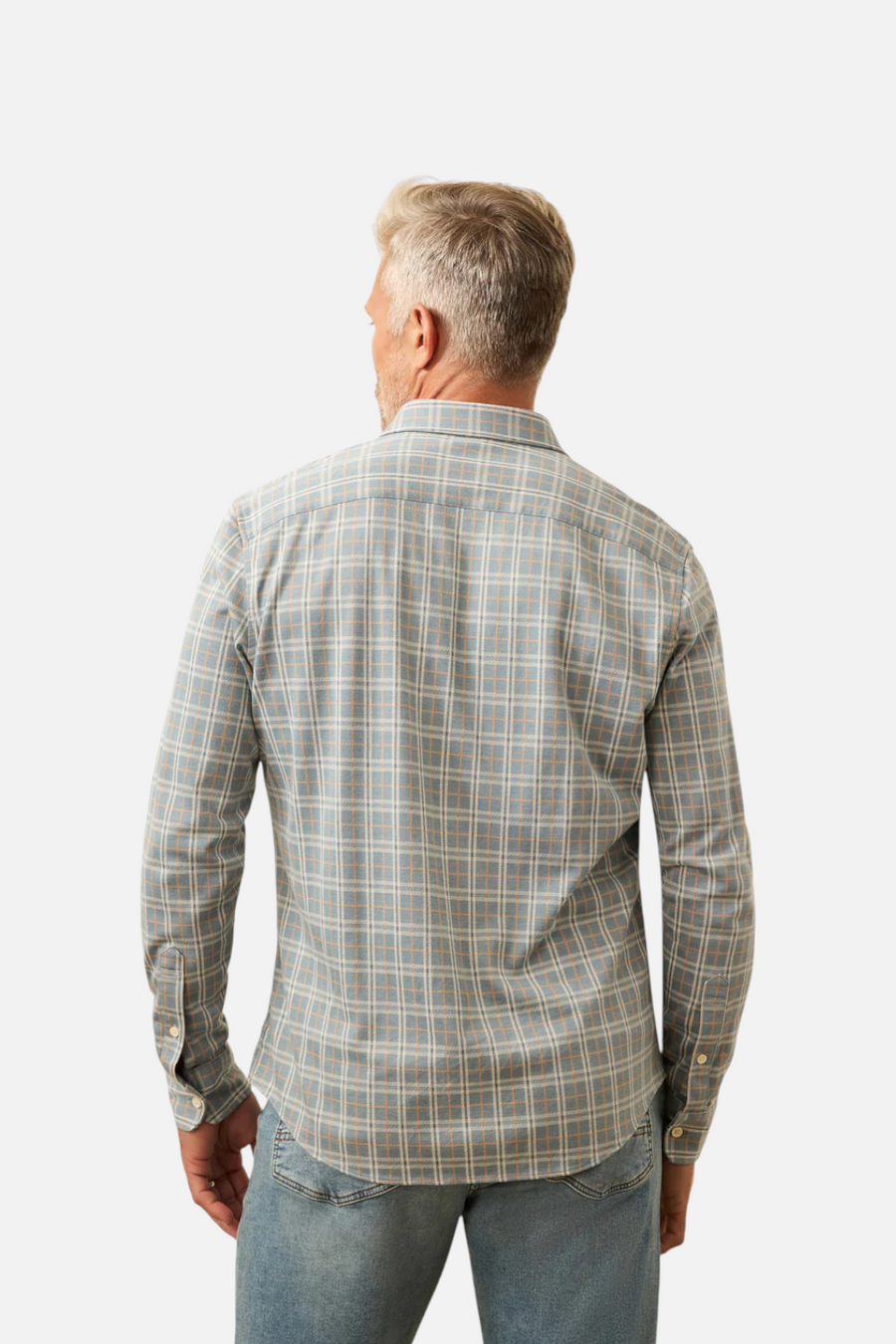 Faherty Men's Coastline Knit Shirt in Autumn Storm Plaid – back view