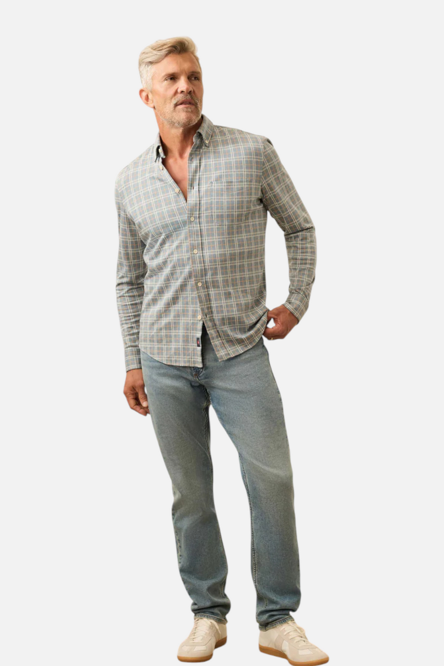 Faherty Men's Coastline Knit Shirt in Autumn Storm Plaid – detail