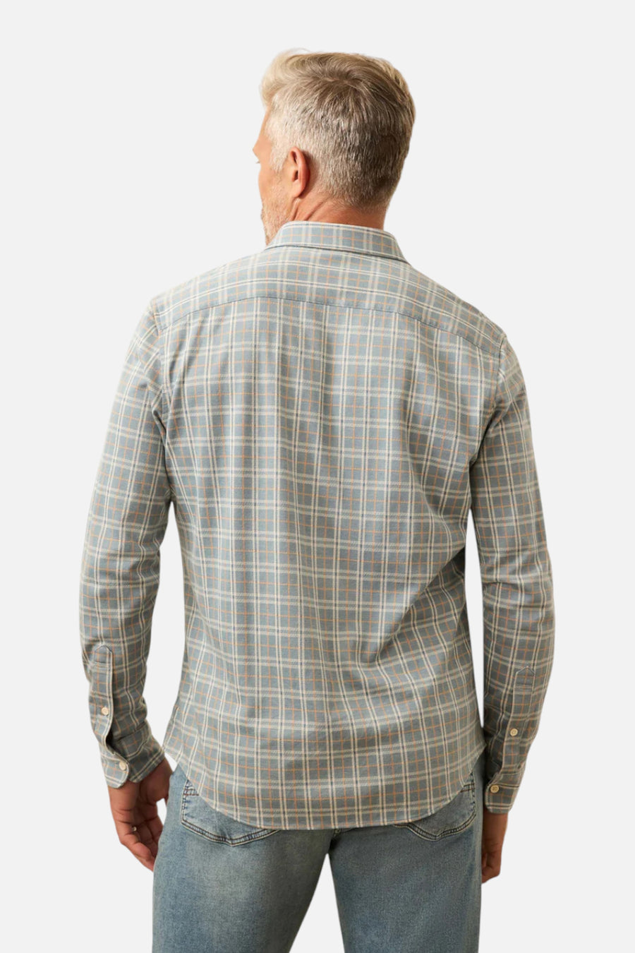 Faherty Men's Coastline Knit Shirt in Autumn Storm Plaid – on model