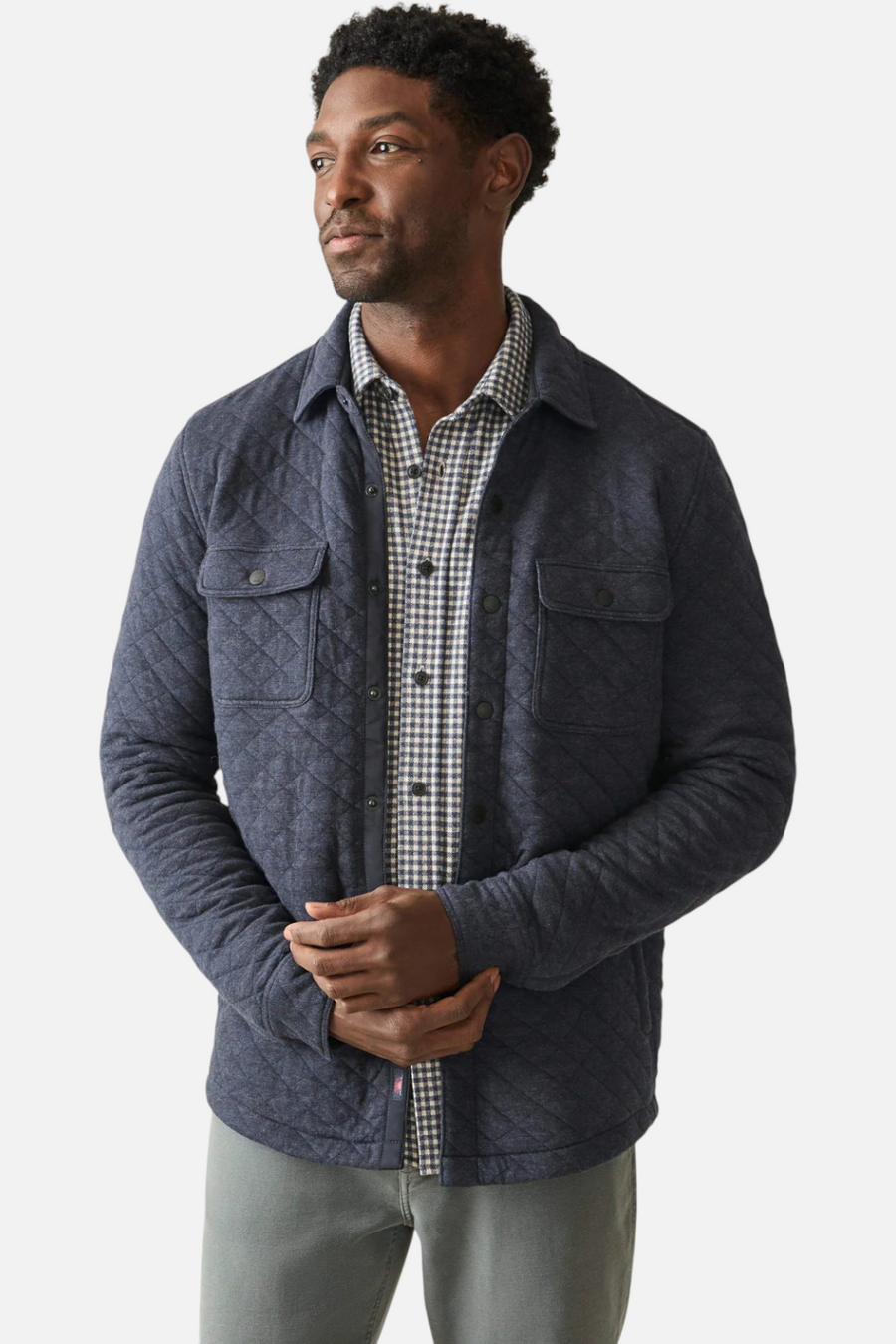 Faherty Men's Epic Quilted Fleece CPO Jacket in Navy Melange – back view