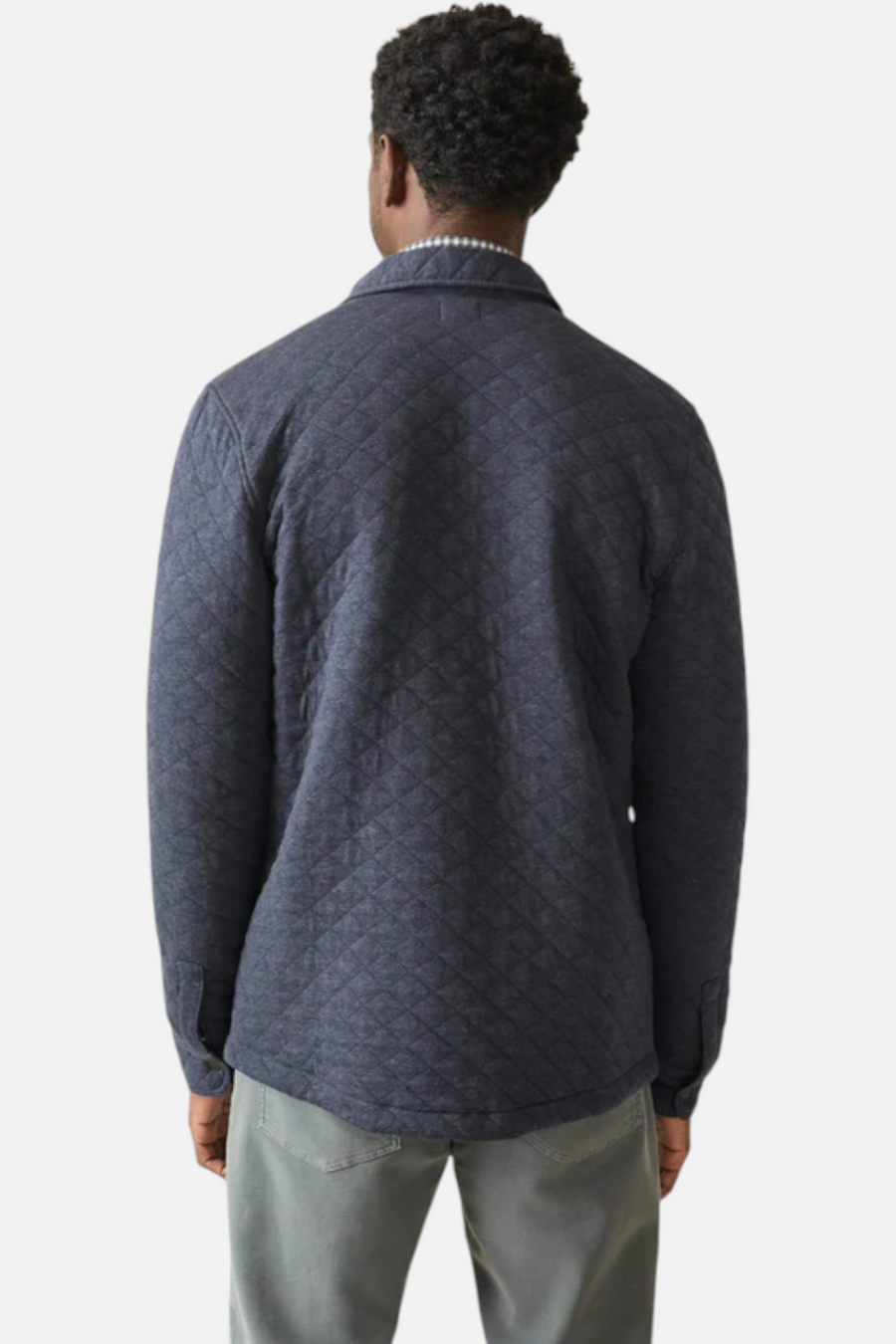 Faherty Men's Epic Quilted Fleece CPO Jacket in Navy Melange – detail