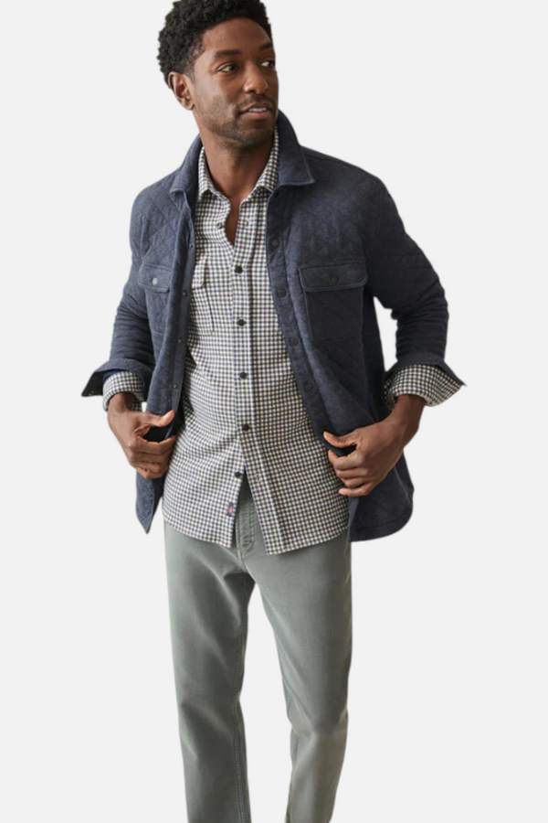 Faherty Men's Epic Quilted Fleece CPO Jacket in Navy Melange