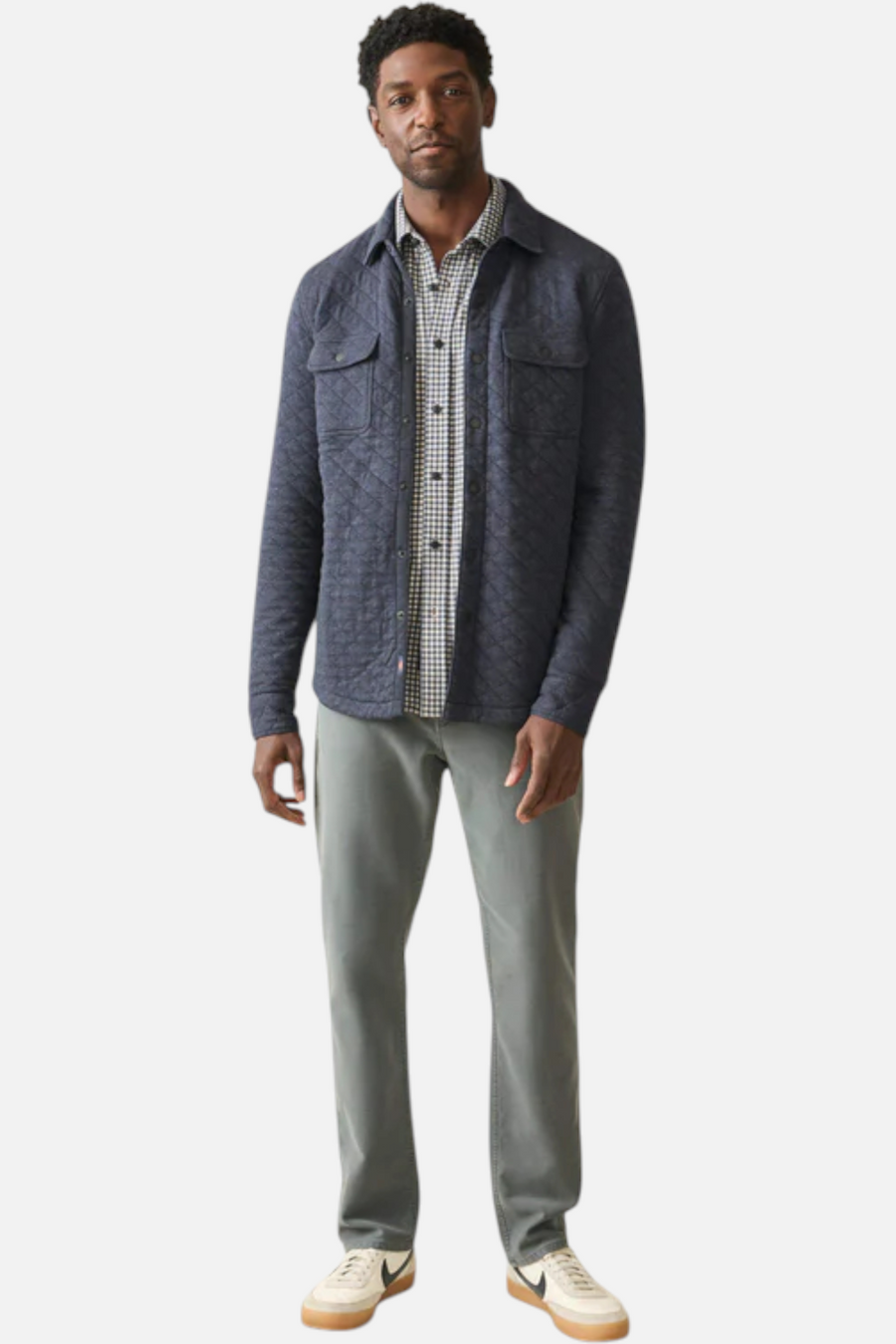 Faherty Men's Epic Quilted Fleece CPO Jacket in Navy Melange – side view