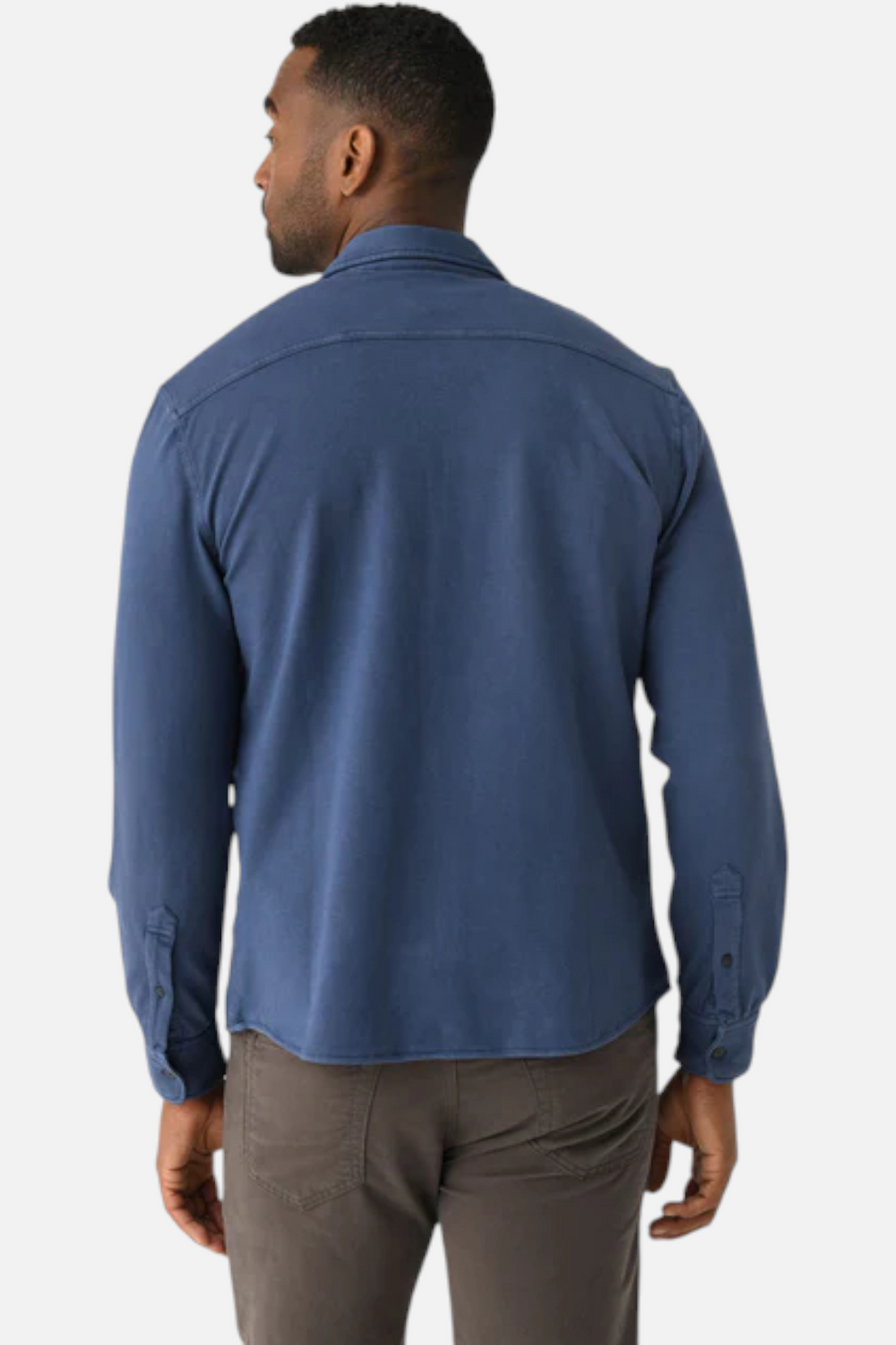 Faherty Men's Field Knit Utility Shirt in Blue Nights – back view