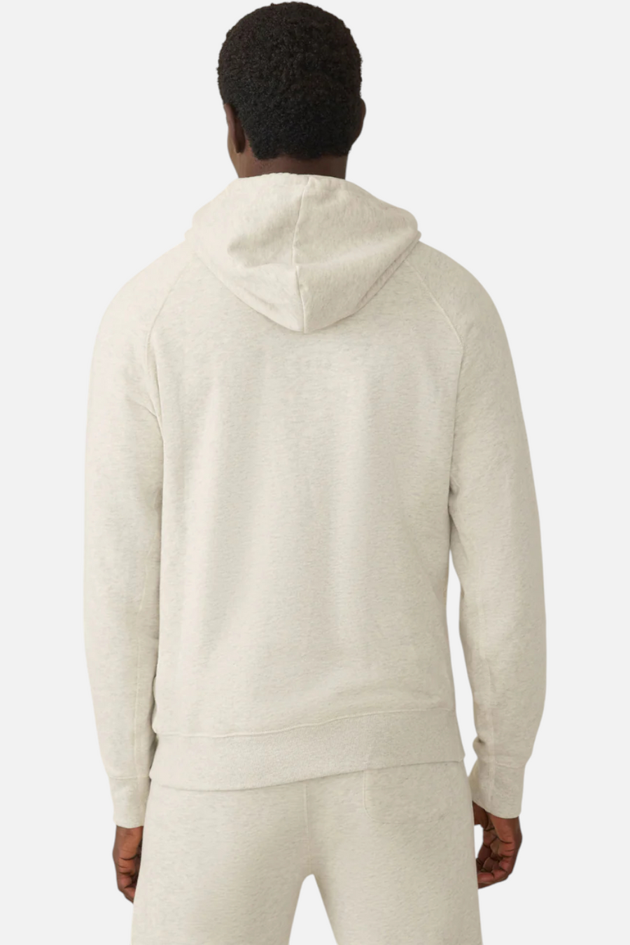 Faherty Men's High Standard Fleece Hoodie in Antique Ivory Heather – back view