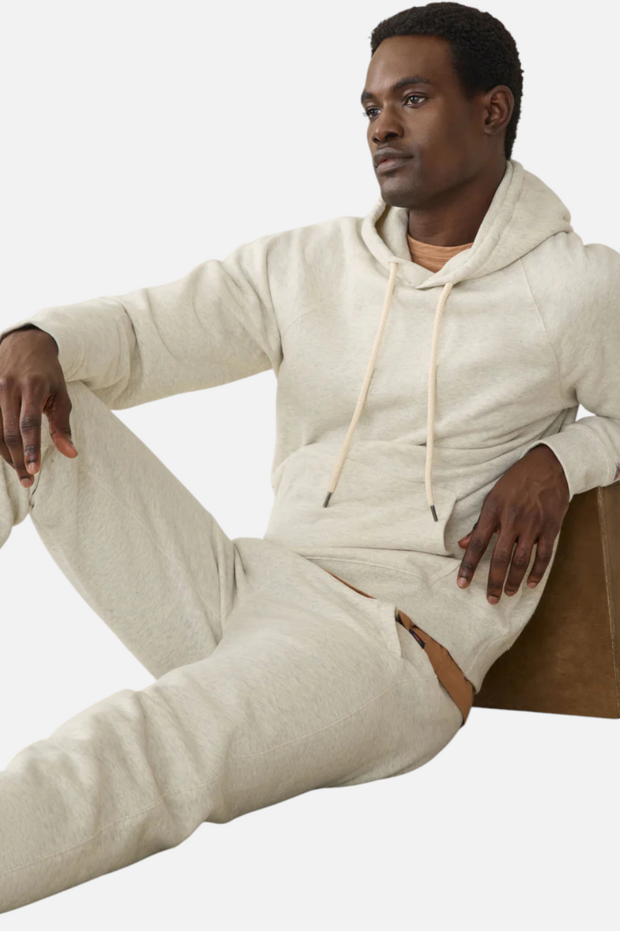Faherty Men's High Standard Fleece Hoodie in Antique Ivory Heather – flat lay