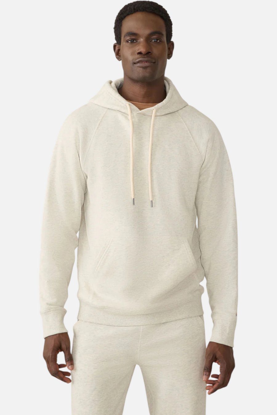 Faherty Men's High Standard Fleece Hoodie in Antique Ivory Heather – front view