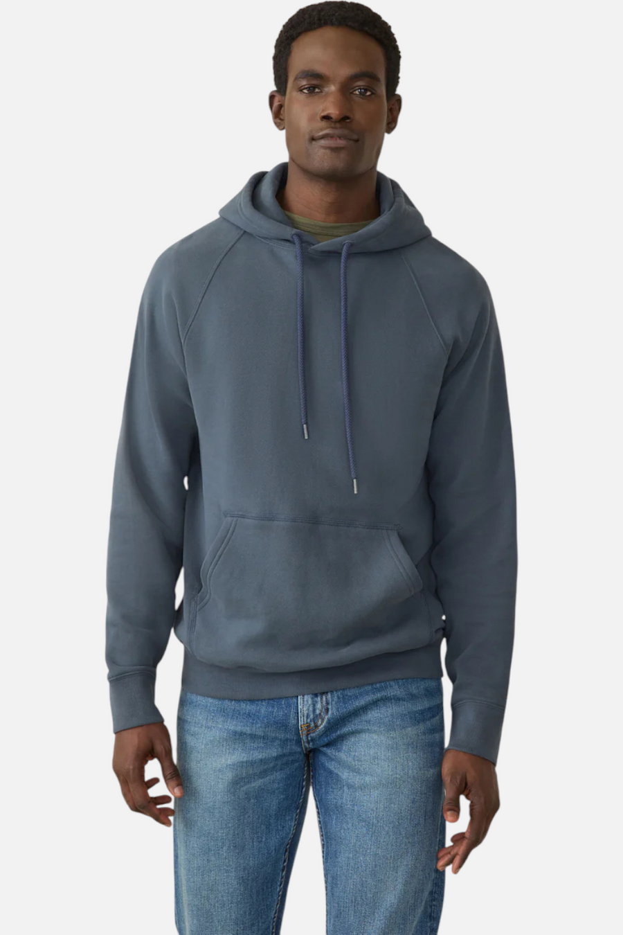Faherty Men's High Standard Fleece Hoodie in Blue Nights – front view