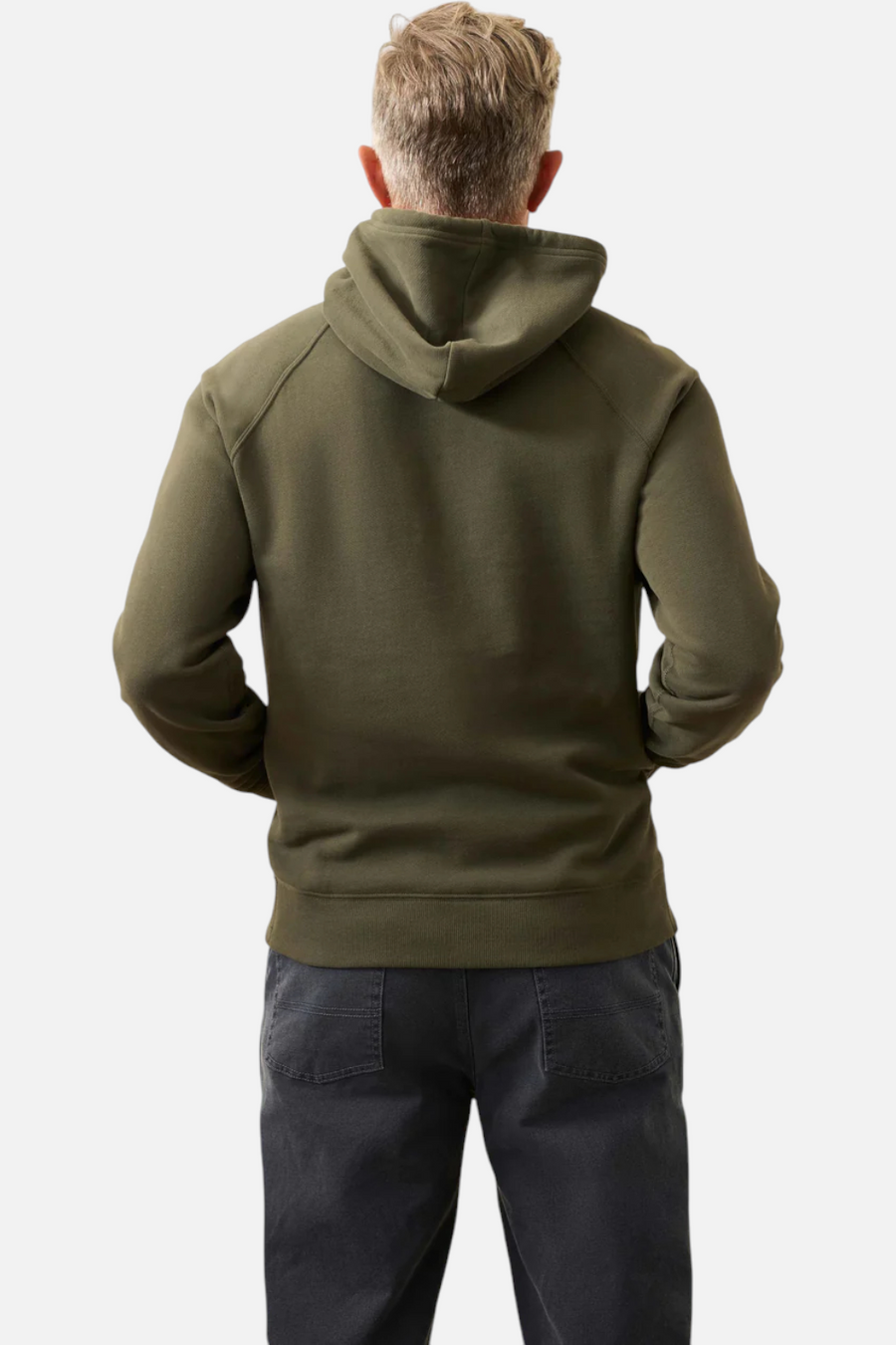 Faherty Men's High Standard Fleece Hoodie in Fall Evergreen – back view