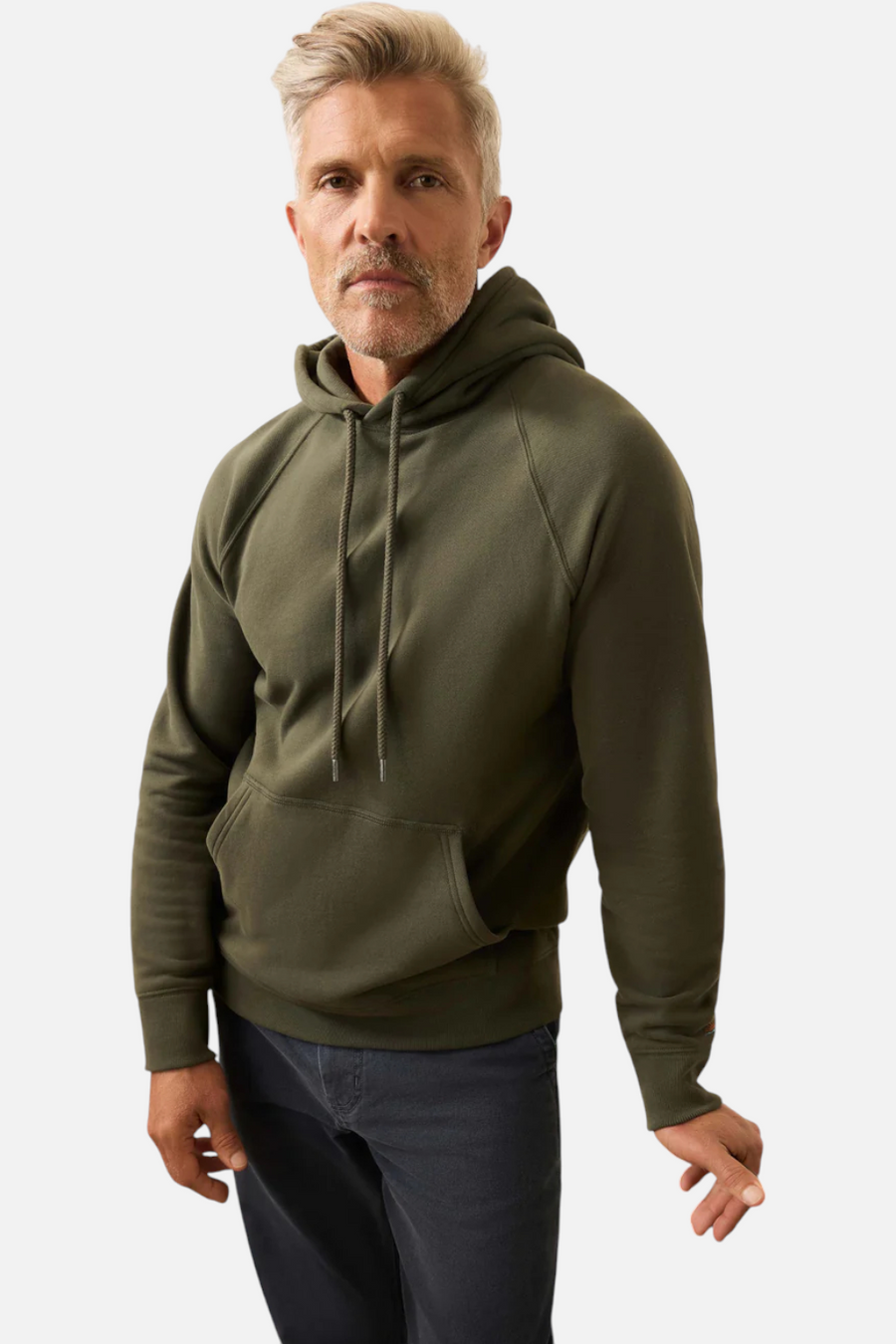 Faherty Men's High Standard Fleece Hoodie in Fall Evergreen – detail